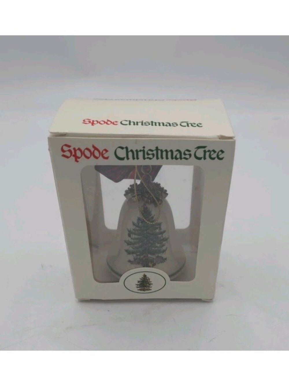 Spode Christmas Tree Porcelain Bell Ornament Tartan Bow Original Box 2002